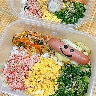 カニ・タマ・っパのわりと健康的な三色弁当